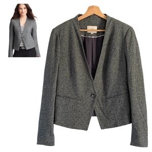 Ann Taylor Loft Blazer Classic Gray Collarless Suit Jacket Size 10